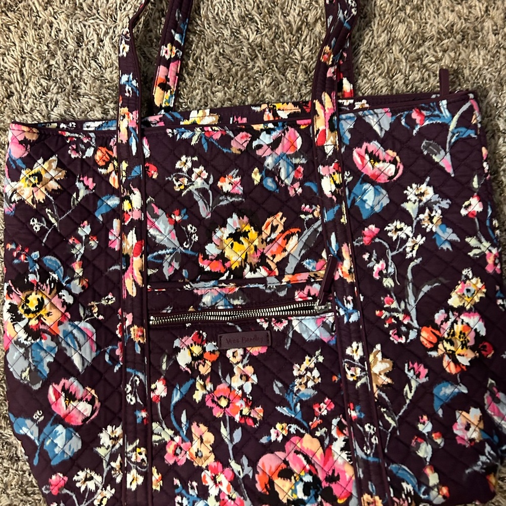 Maroon Vera Bradley Tote and medium cosmetic makeup bag